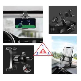 3 in 1 Car GPS Smartphone Holder: Dashboard / Visor Clamp   AC Grid Clip for GiONEE M5 Marathon mini (2016) - Black