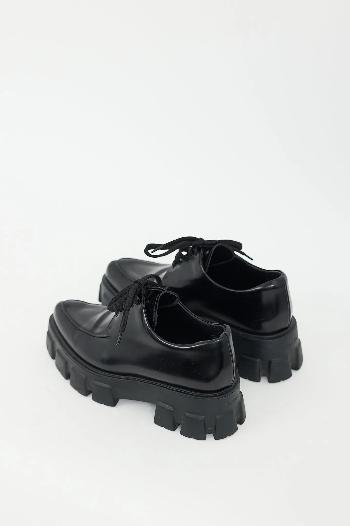 Black Leather Lug Sole Lace Up Derby