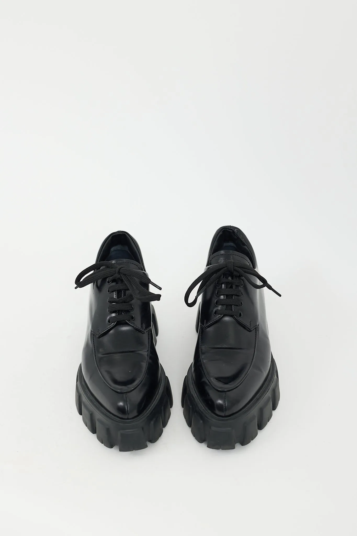 Black Leather Lug Sole Lace Up Derby
