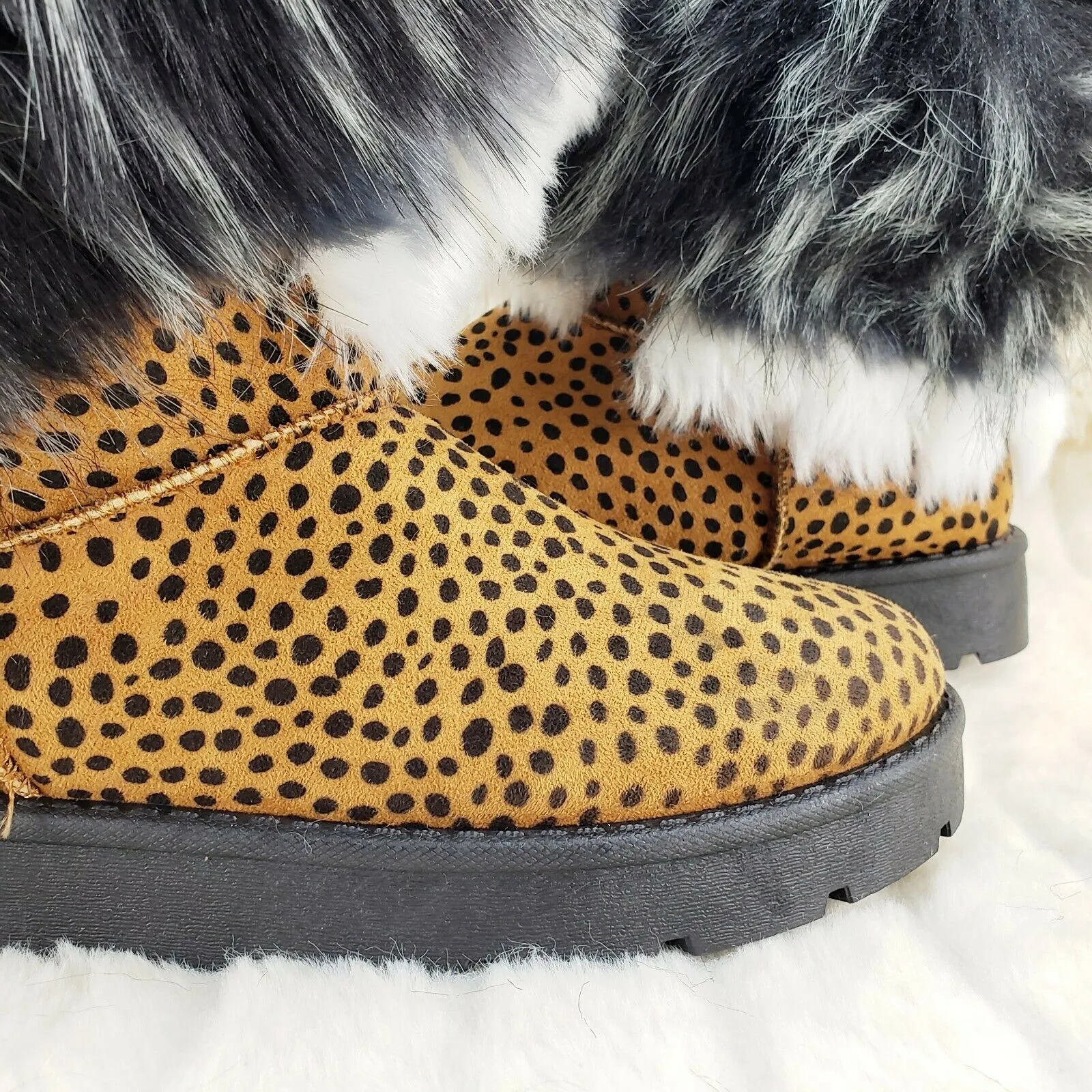 Chi Chi Cheetah Print Faux Fur Thick Lined Winter Boots