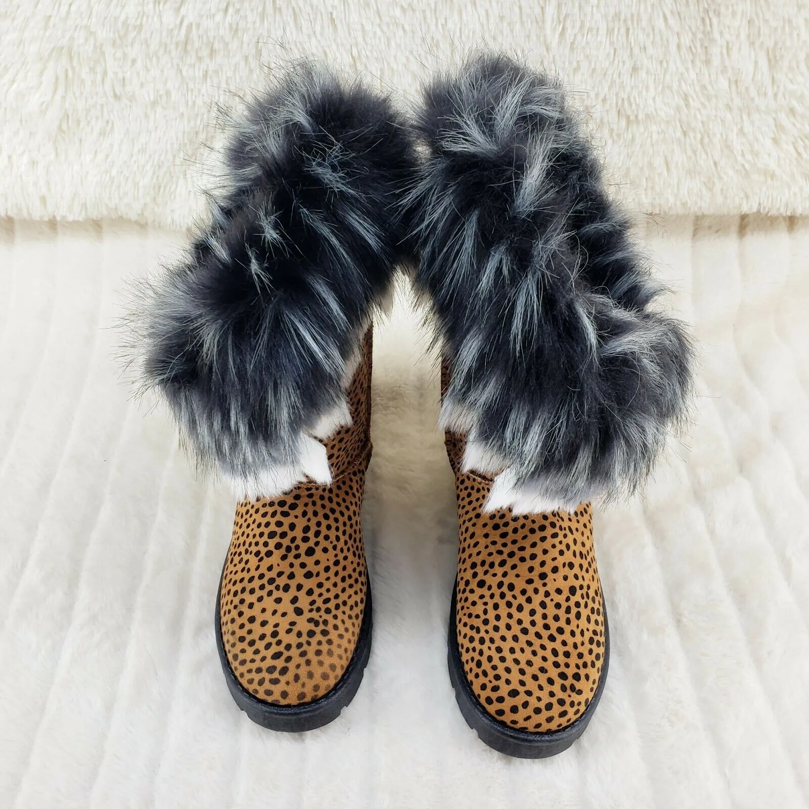Chi Chi Cheetah Print Faux Fur Thick Lined Winter Boots