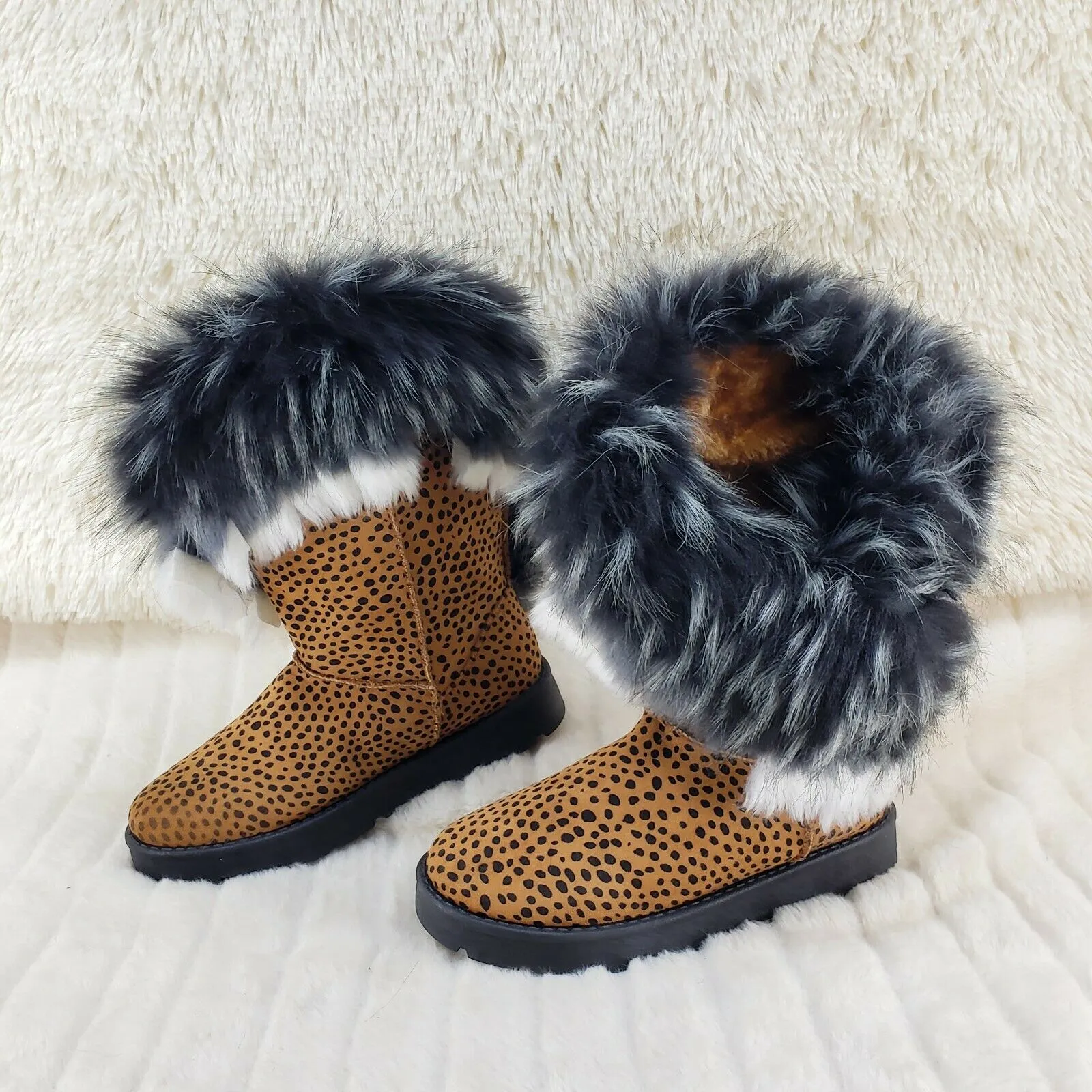 Chi Chi Cheetah Print Faux Fur Thick Lined Winter Boots