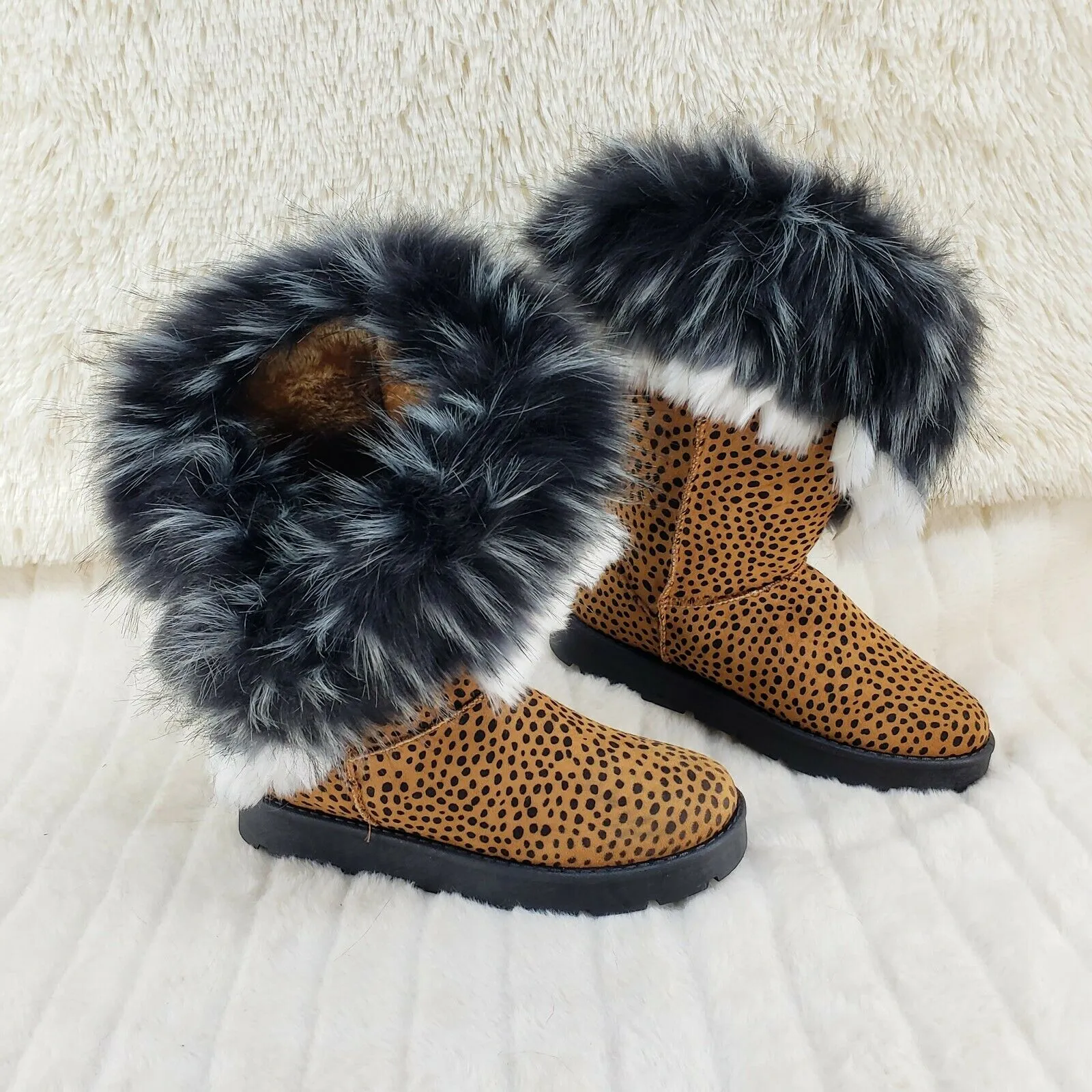 Chi Chi Cheetah Print Faux Fur Thick Lined Winter Boots