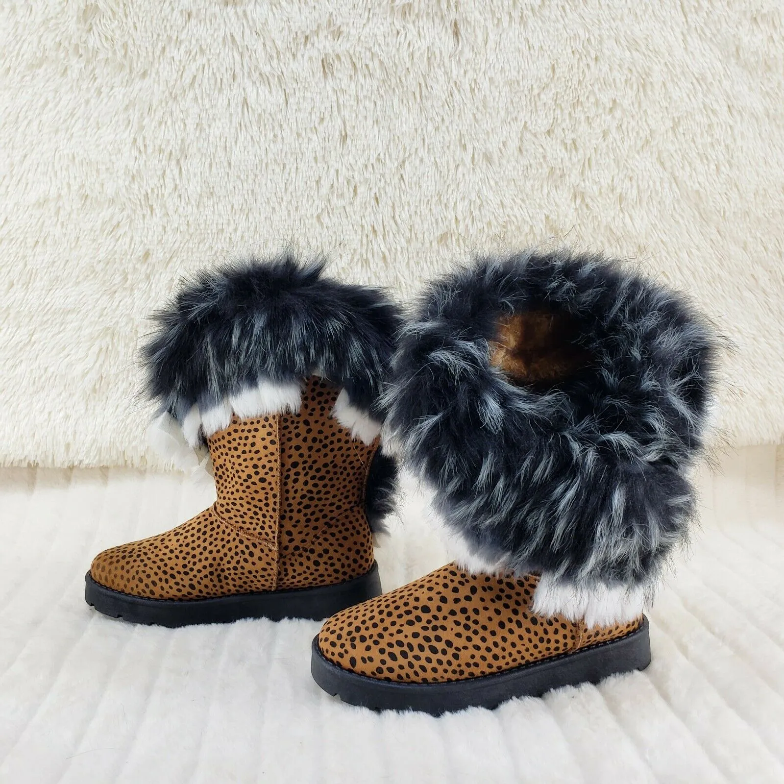 Chi Chi Cheetah Print Faux Fur Thick Lined Winter Boots