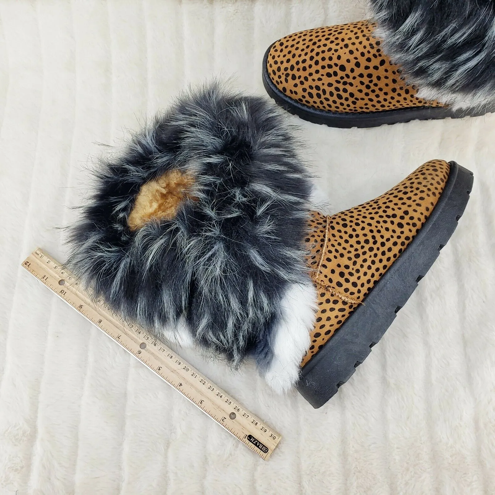Chi Chi Cheetah Print Faux Fur Thick Lined Winter Boots