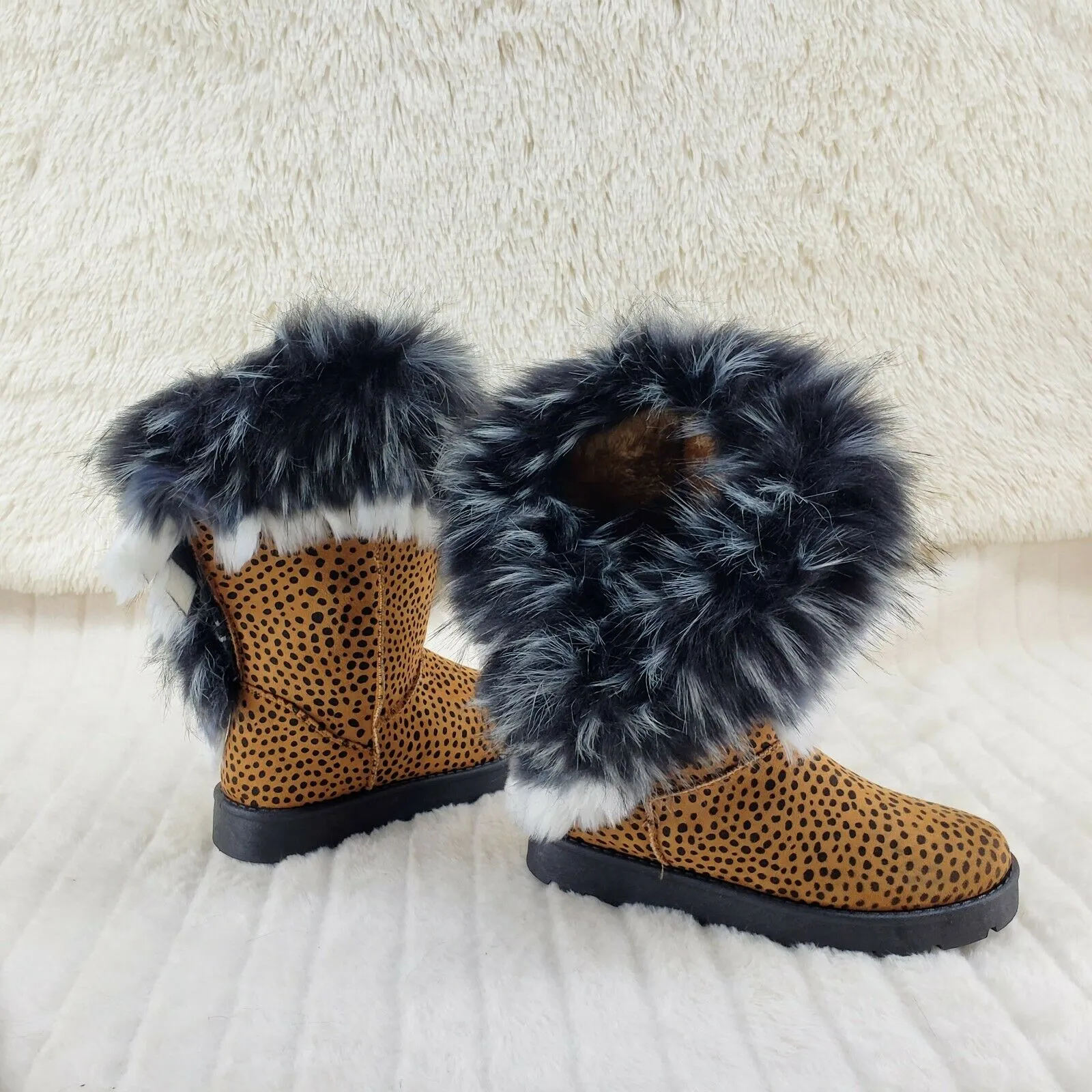 Chi Chi Cheetah Print Faux Fur Thick Lined Winter Boots