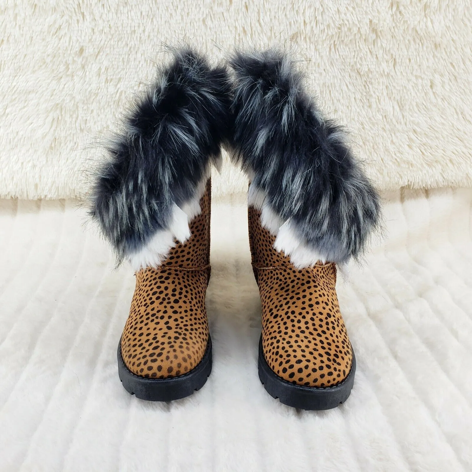 Chi Chi Cheetah Print Faux Fur Thick Lined Winter Boots