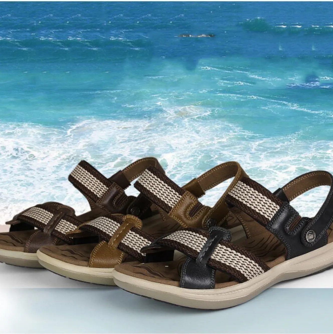 Cuzcare Orthopedic Sandals Men Leather Comfortable Summer Arch Support