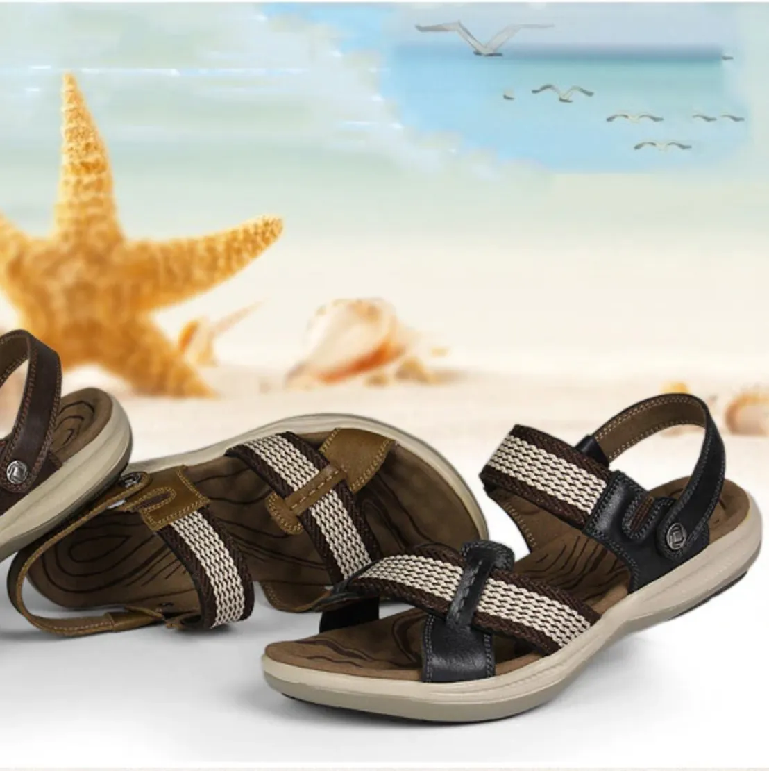 Cuzcare Orthopedic Sandals Men Leather Comfortable Summer Arch Support