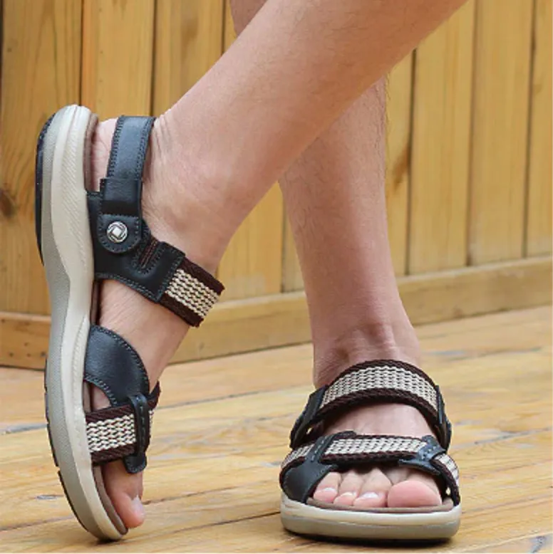 Cuzcare Orthopedic Sandals Men Leather Comfortable Summer Arch Support