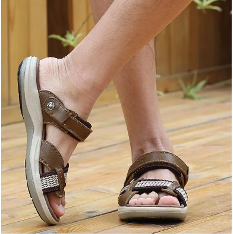 Cuzcare Orthopedic Sandals Men Leather Comfortable Summer Arch Support