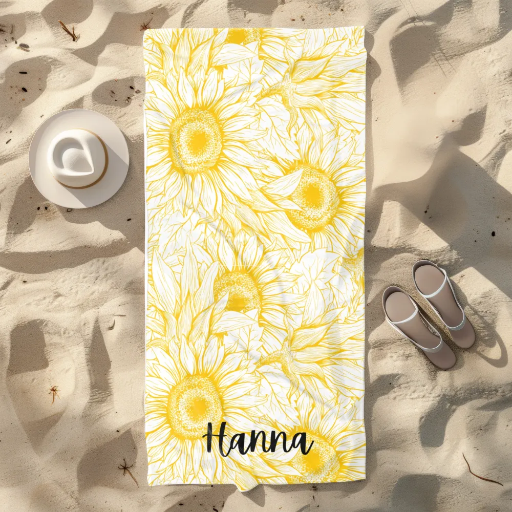 Personalized Sunflower Beach Towel  Quick-Dry, Sand-Free & Soft