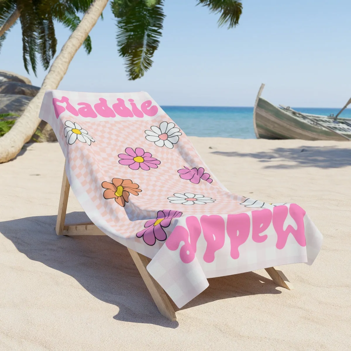Retro Daisy Beach Towel  Quick-Dry, Sand-Free & Personalized