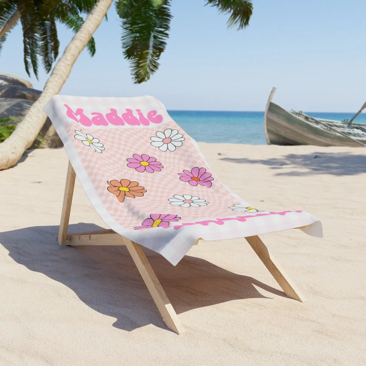 Retro Daisy Beach Towel  Quick-Dry, Sand-Free & Personalized