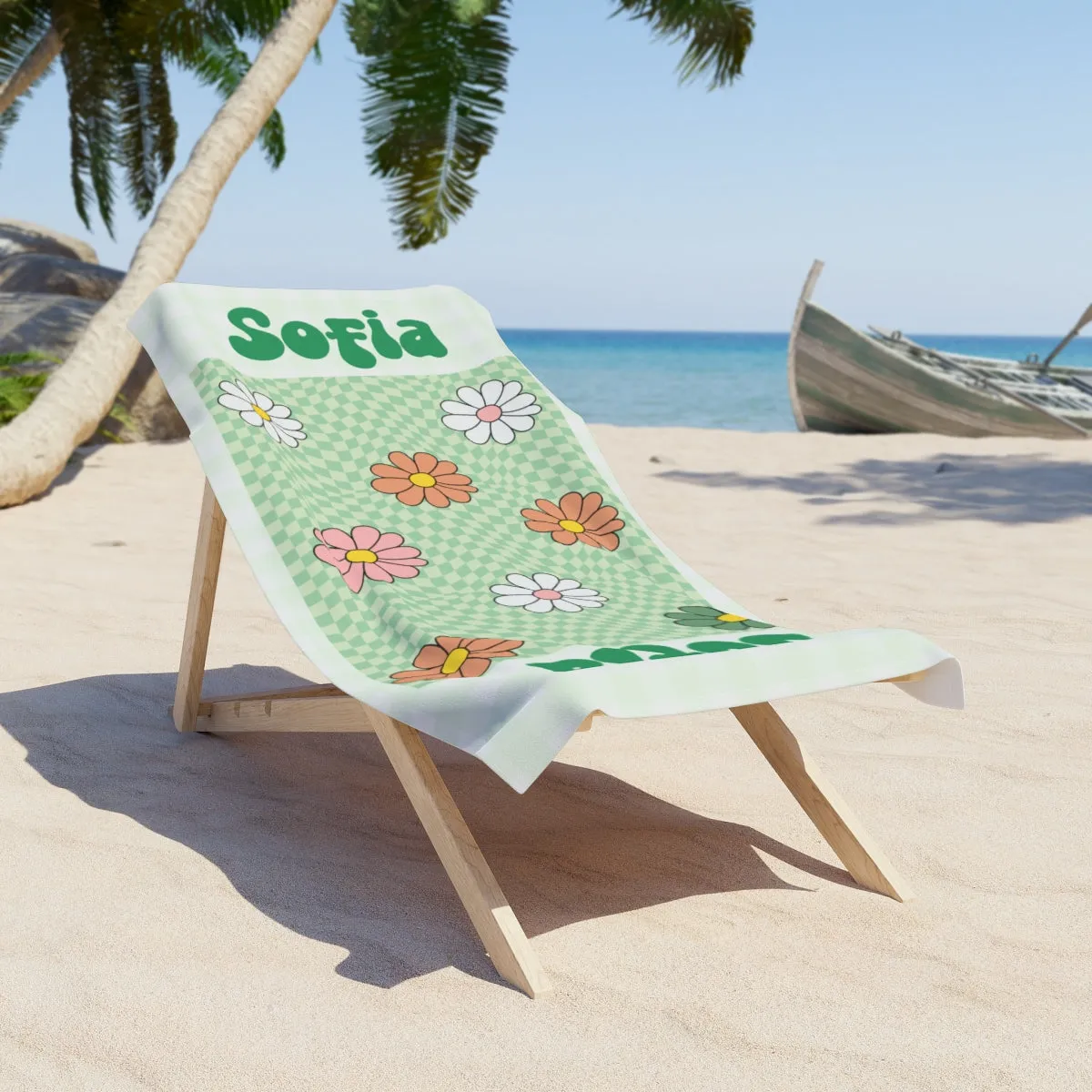 Retro Daisy Beach Towel  Quick-Dry, Sand-Free & Personalized