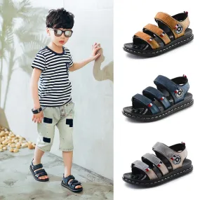 Summer Kids Sandals For Boys Children Sandals For Boys Toddler Wide Sandals For Boys Rubber Flat With Soft Leather Hook & Loop