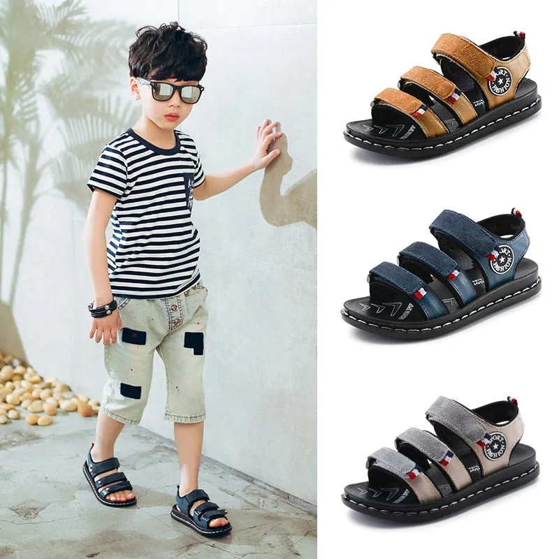 Summer Kids Sandals For Boys Children Sandals For Boys Toddler Wide Sandals For Boys Rubber Flat With Soft Leather Hook & Loop